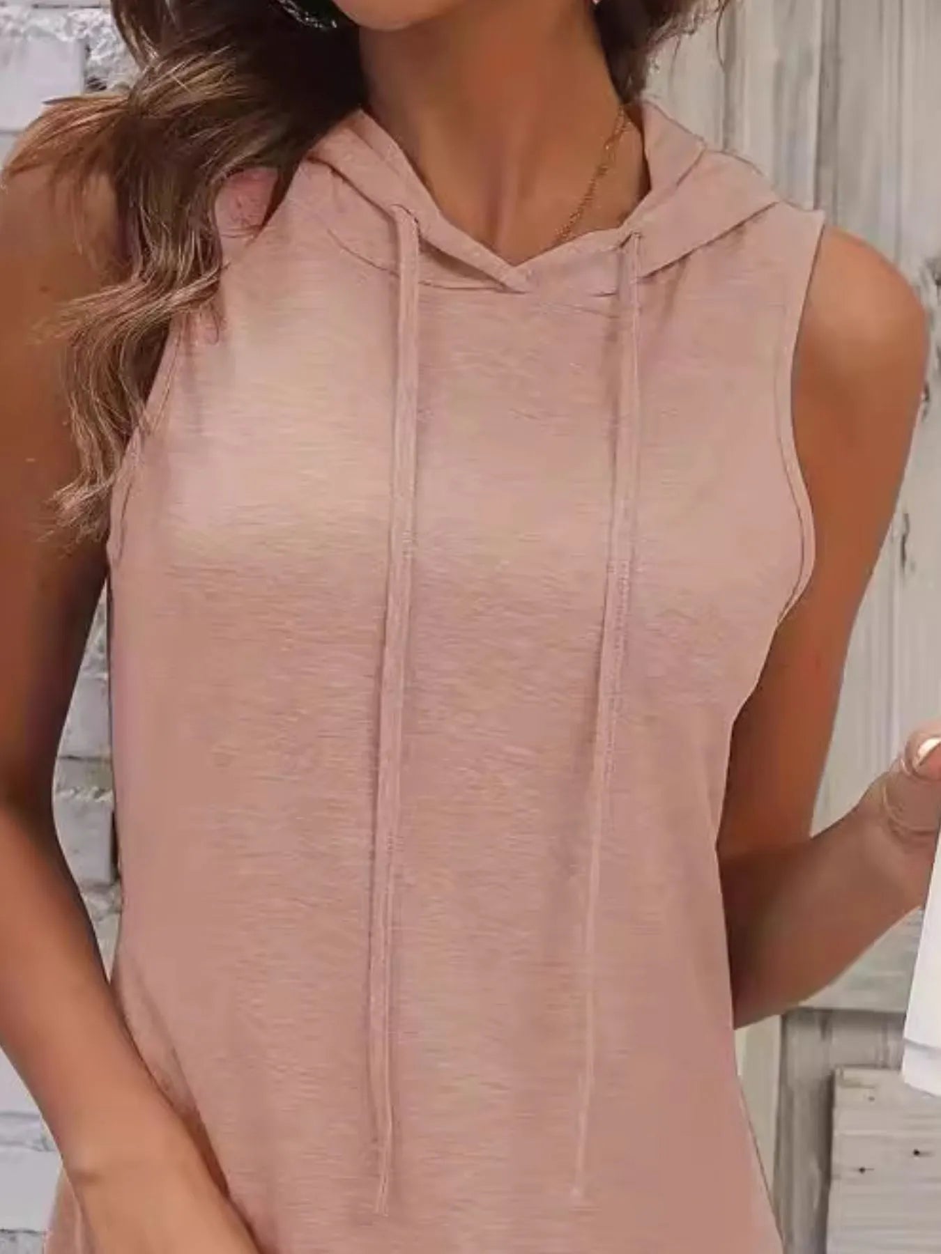 Full Size Drawstring Casual Sleeveless Hooded Mini Dress Plus Size OutfitFlow