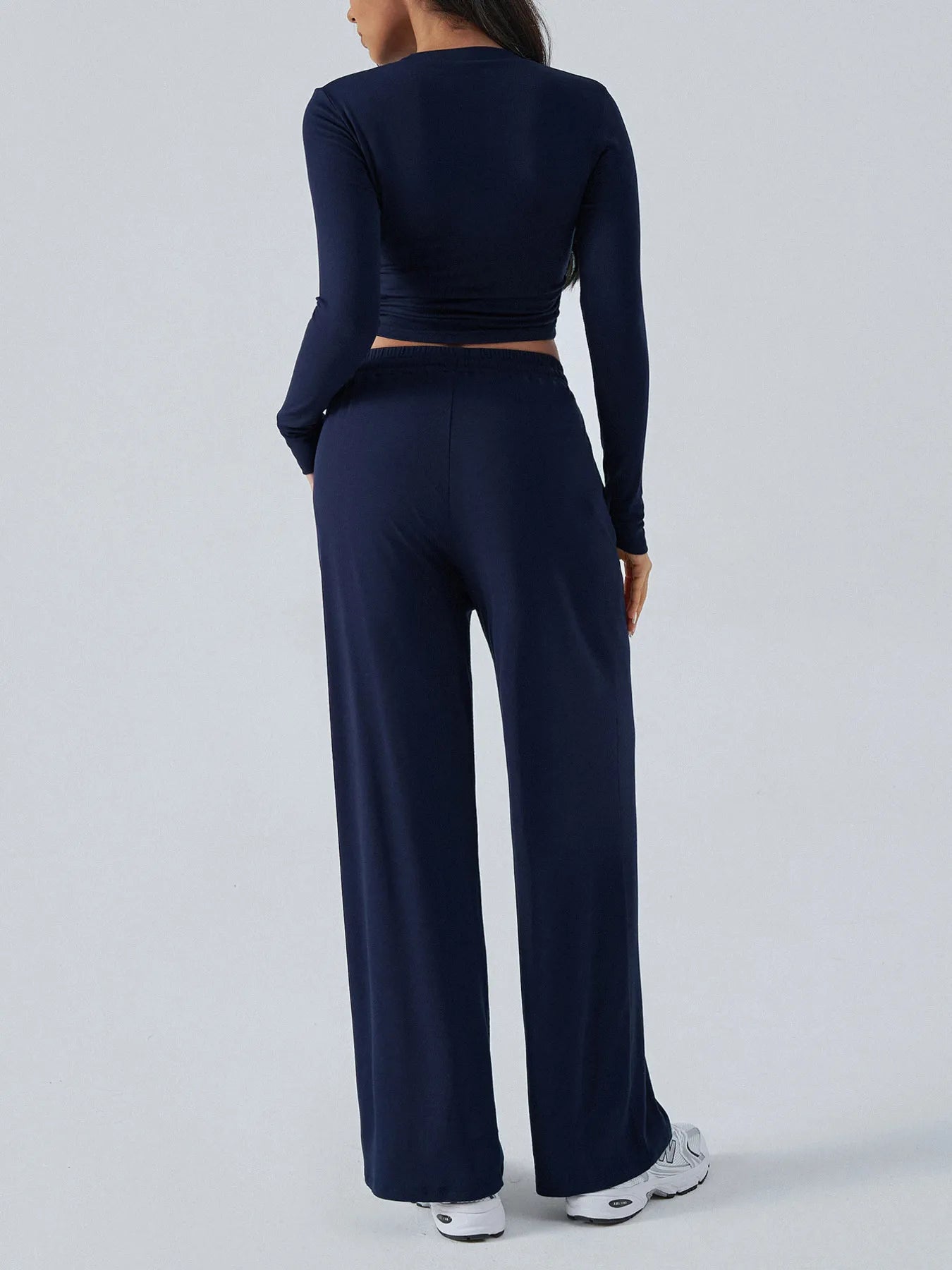 Round Neck Long Sleeve Top and Pants Set OutfitFlow