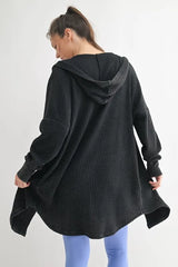 MONO B Chunky Waffle Mineral Wash Hooded Open Cardigan OutfitFlow