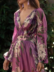 Full Size Floral Print Long Sleeve Maxi Dress Plus Size OutfitFlow