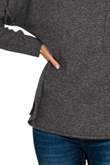 Zenana Ribbed Brushed Melange Hacci Sweater with Chest Pocket OutfitFlow