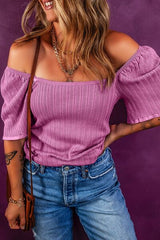 Textured Square Neck Half Sleeve Top OutfitFlow