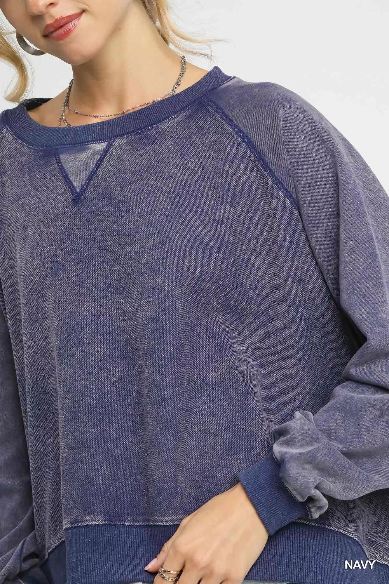 Umgee Mineral Wash French Terry Sweatshirt Trendsi