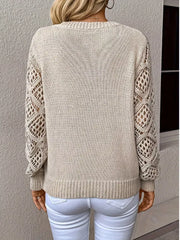 Openwork V-Neck Long Sleeve Sweater OutfitFlow