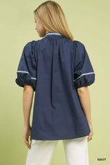 Umgee Embroidered Floral Puff Sleeve Top OutfitFlow