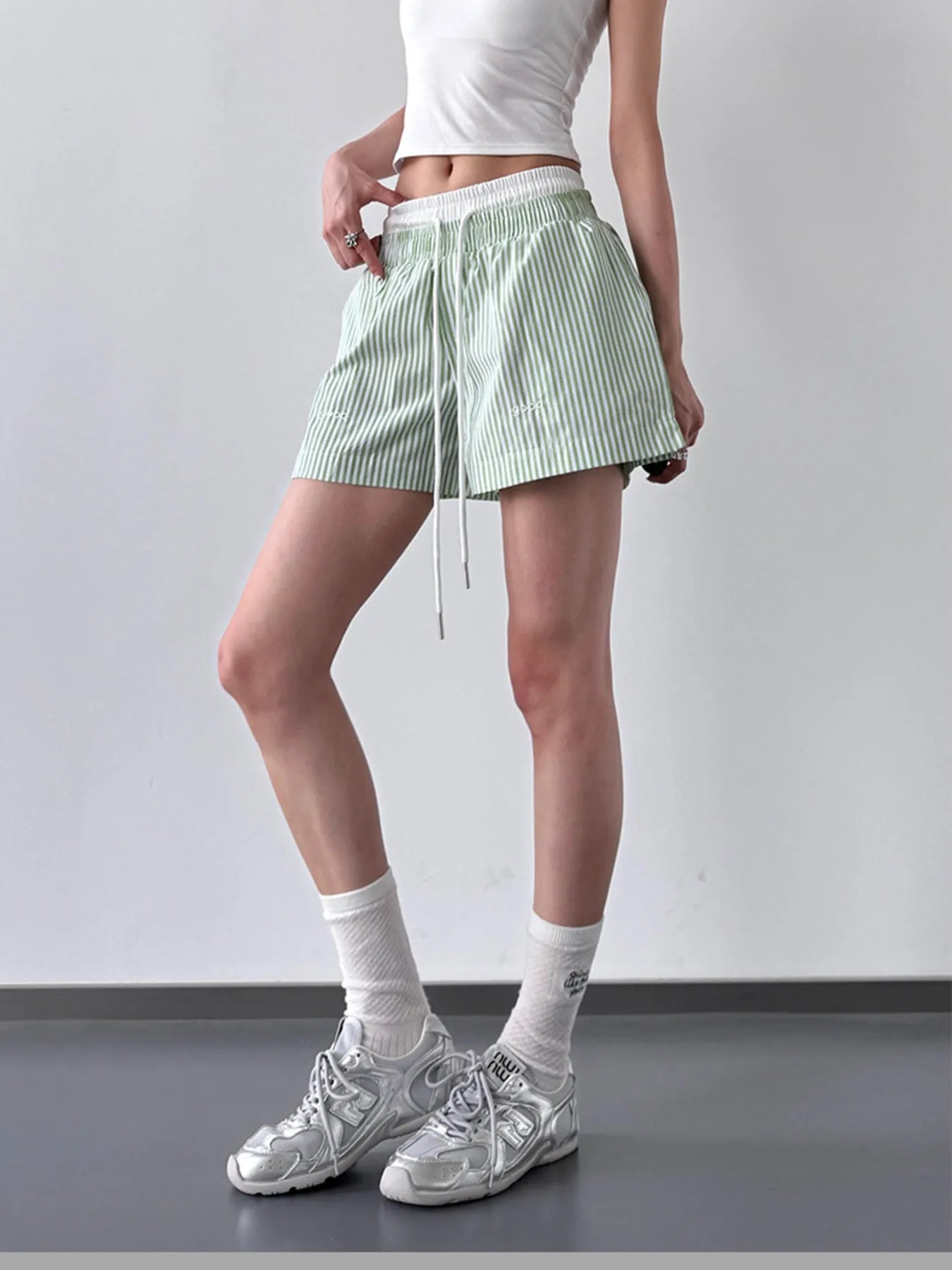 Striped Drawstring Waist Casual Shorts OutfitFlow