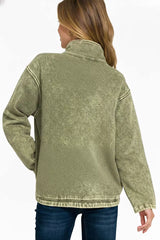 Zenana Fleece Washed High Neck Kangaroo Pocket Sweatshirt OutfitFlow