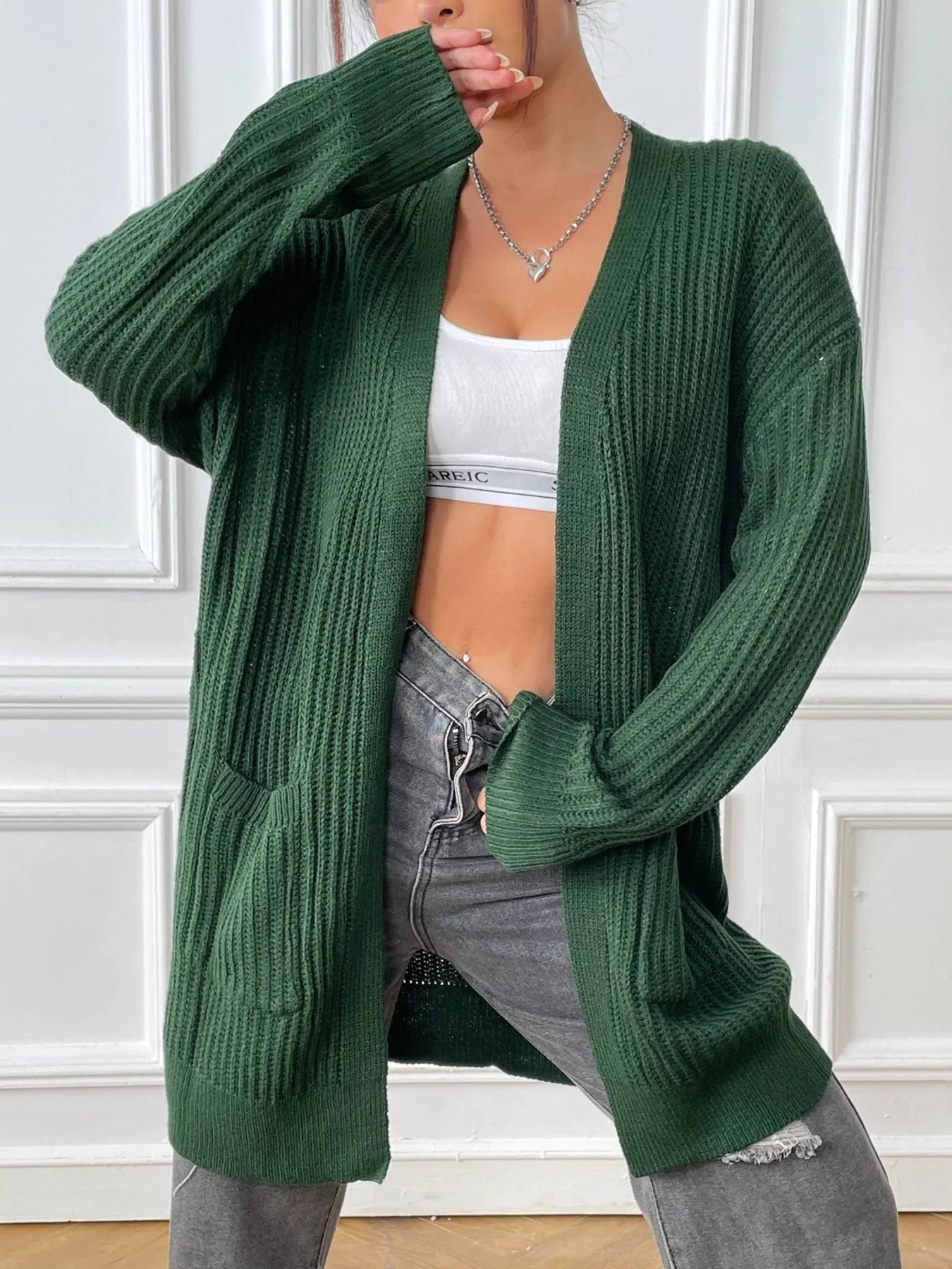 Open Front Drop Shoulder Cardigan OutfitFlow