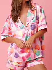 Button Up Half Sleeve Shirt and Shorts Lounge Set Pink OutfitFlow