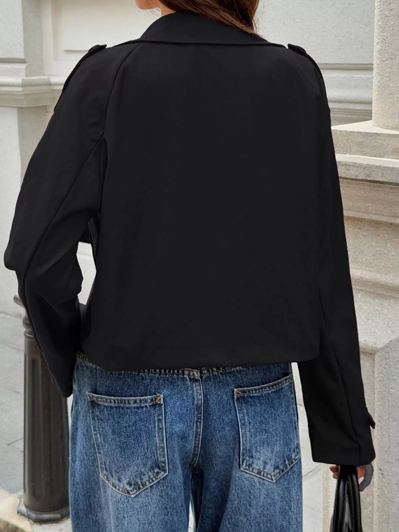 Cropped Double-Breasted Raglan Sleeve Jacket Trendsi