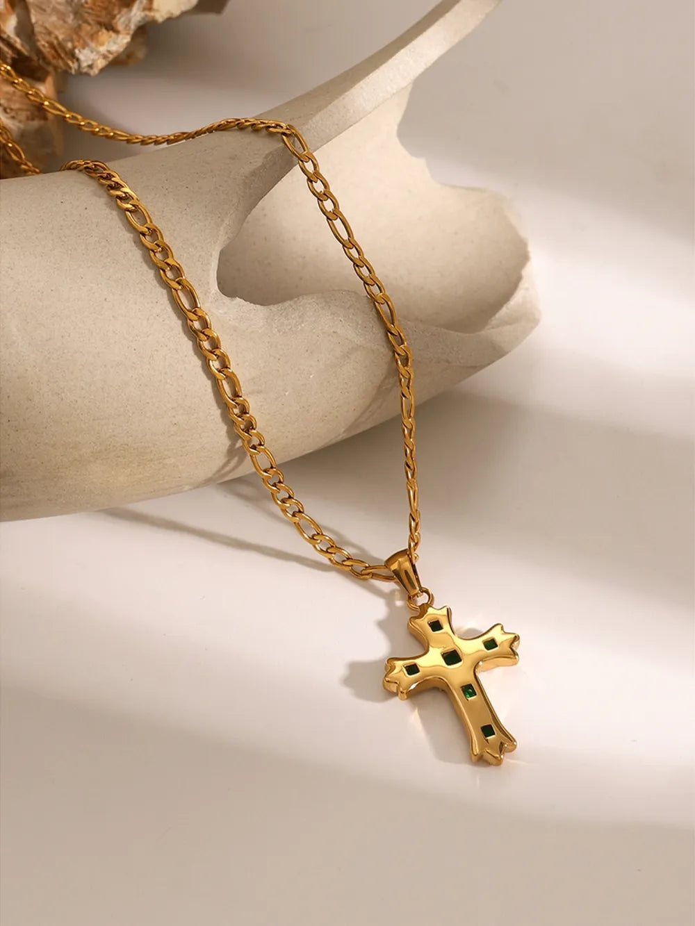 Stainless Steel Zircon Cross Pendant Necklace OutfitFlow