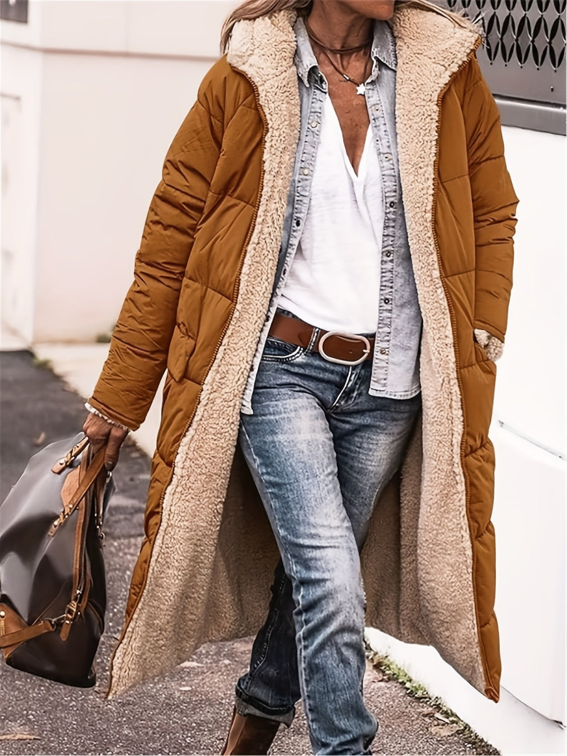 Outfit Flow - Plus Size Zip Up Sherpa Hooded Coat