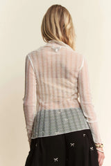Davi & Dani Turtle Neck Lace Dotted Stretch Mesh Sheer Top OutfitFlow