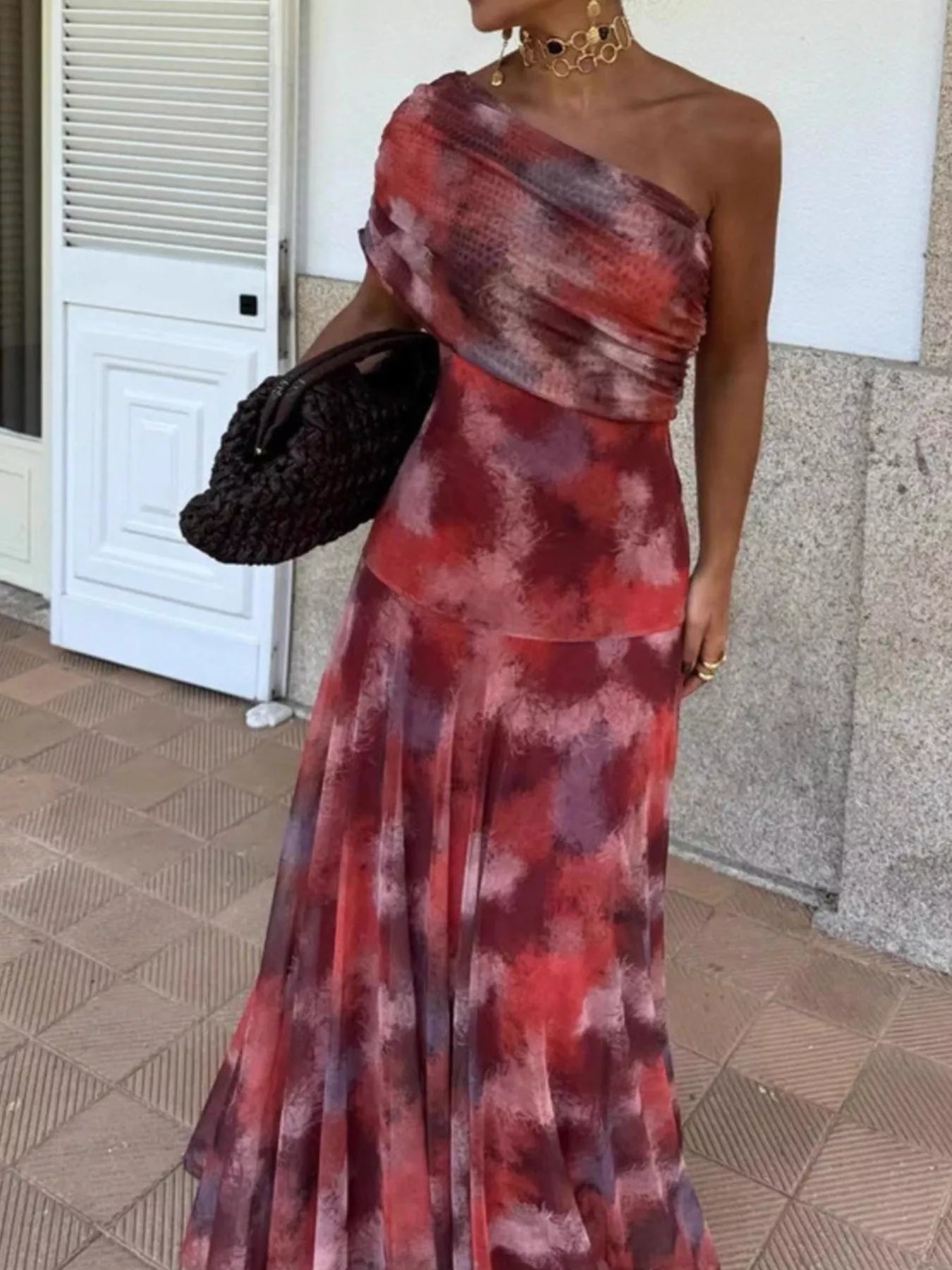 Printed Short Sleeve Maxi Dress OutfitFlow