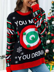 Christmas Ribbed Hem Long Sleeve Sweater OutfitFlow