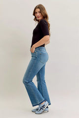 Judy Blue Full Size Mid Rise Slim Bootcut Tummy Control Release Hem Jeans Plus Size OutfitFlow
