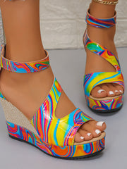 Rainbow Swirl Platform Wedge Sandals OutfitFlow