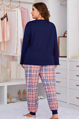 Outfit Flow - Plus Size Heart Graphic Top and Plaid Joggers Lounge Set