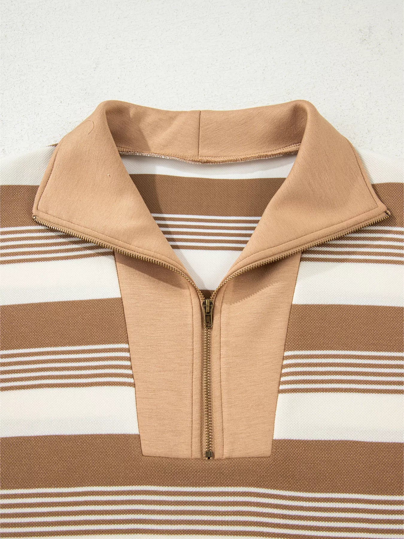 Stripe Zip Collar Patchwork Vintage Sweatshirt OutfitFlow