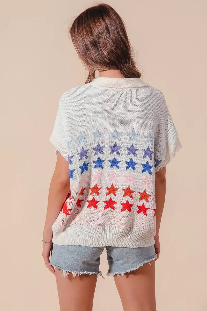 SO ME Fourth Of July Stars Loose Fit Knit Top OutfitFlow