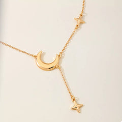 18K Gold-Plated Moon and Star Gold Chain Necklace OutfitFlow
