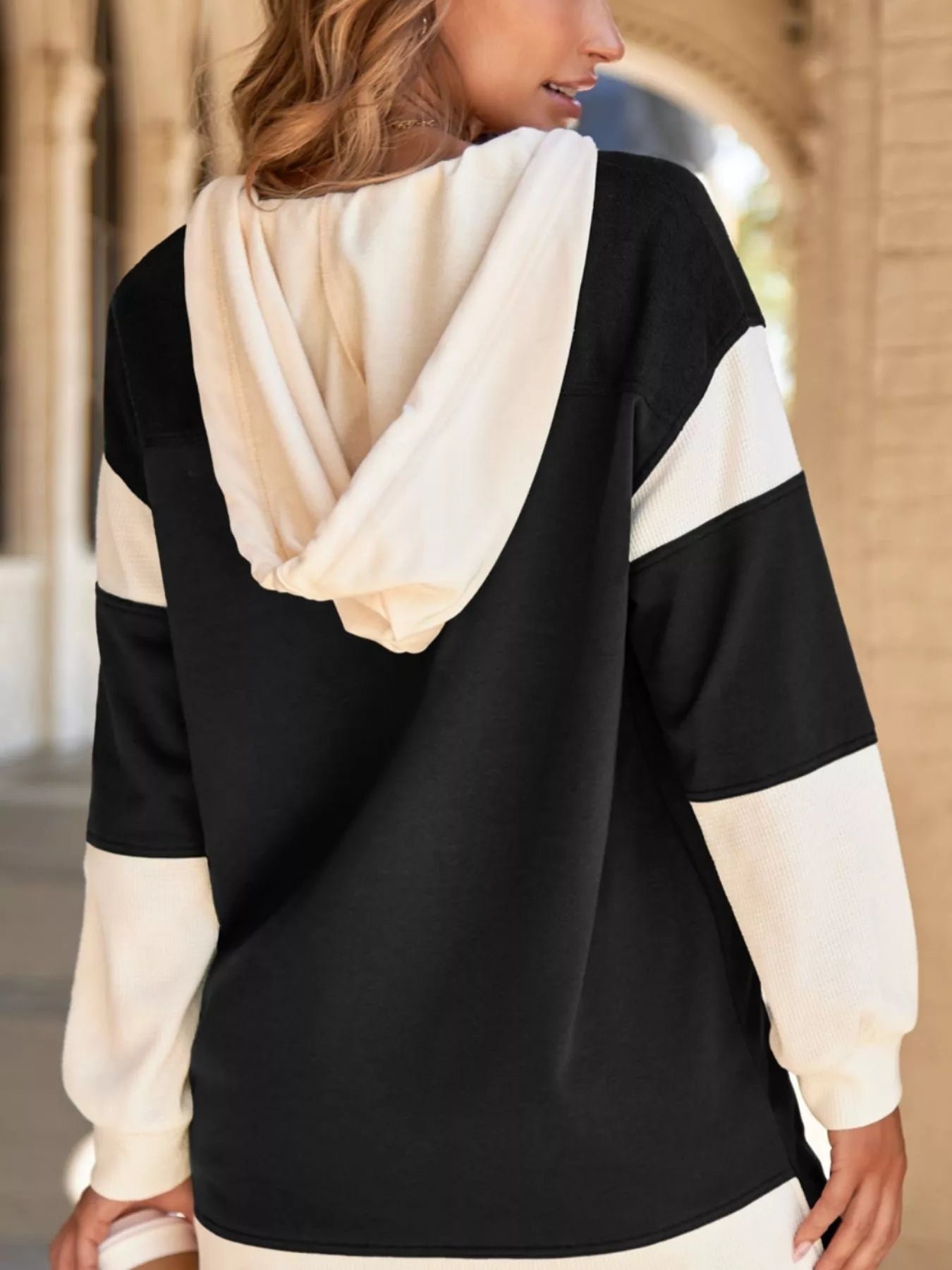 Button-Down Color Block Hoodie OutfitFlow