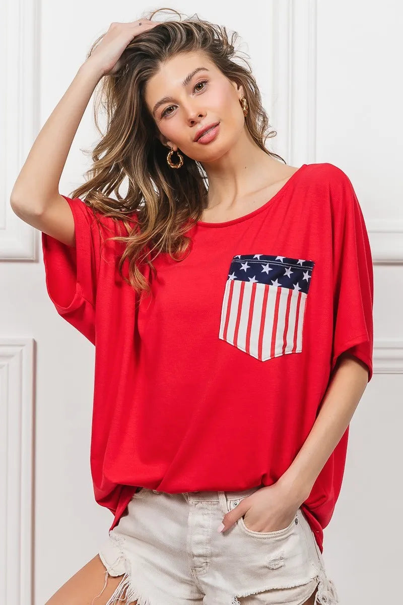 BiBi French Terry With Front Pocket Dolman Sleeves Top OutfitFlow