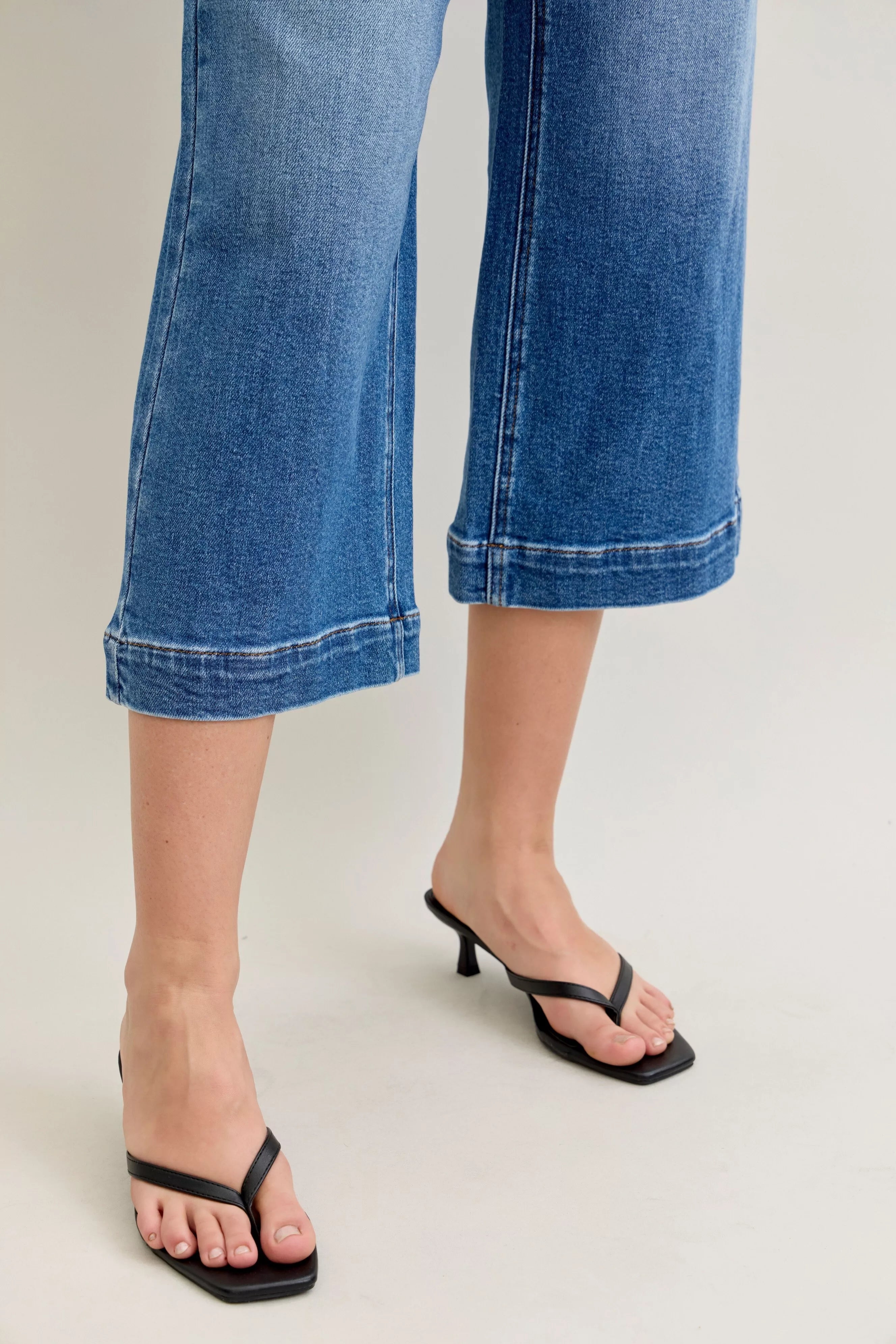 Judy Blue Mid Rise Crop Wide Leg Jeans OutfitFlow