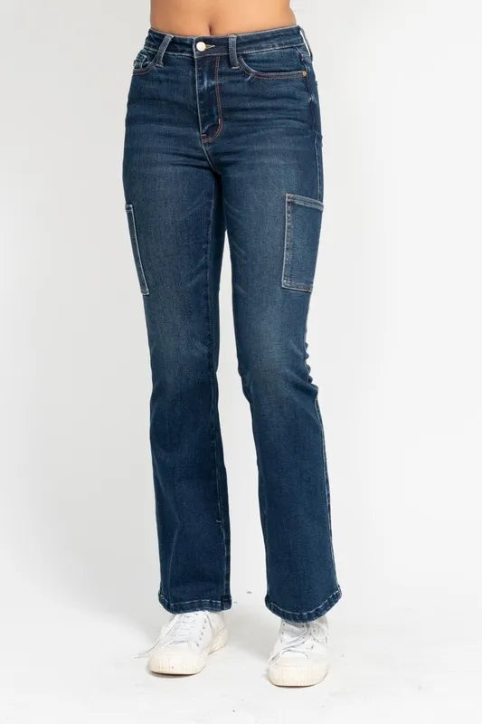 Judy Blue Full Size High Waist Cargo Bootcut Jeans Plus Size OutfitFlow