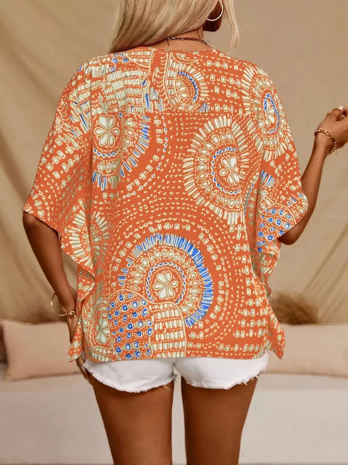 Printed V-Neck Half Sleeve Top OutfitFlow