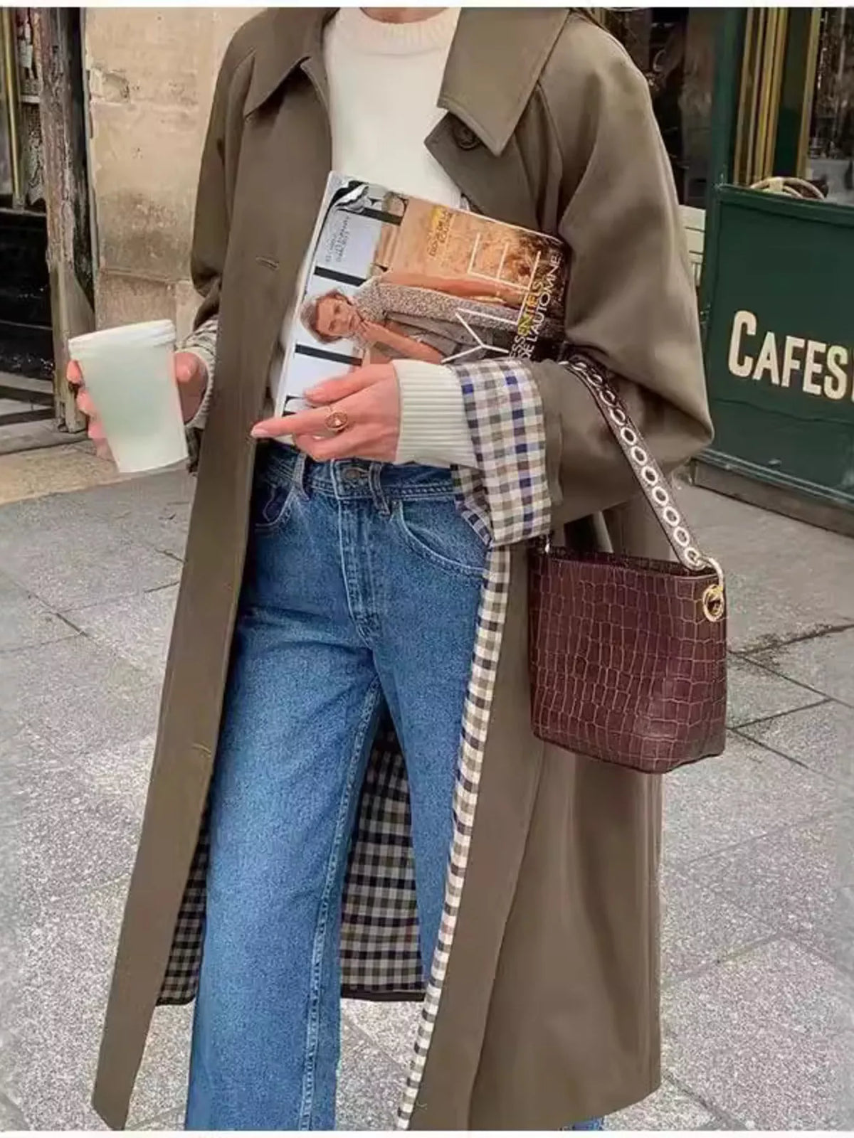 Button Up Raglan Sleeve Trench Coat Olive Brown Trendsi