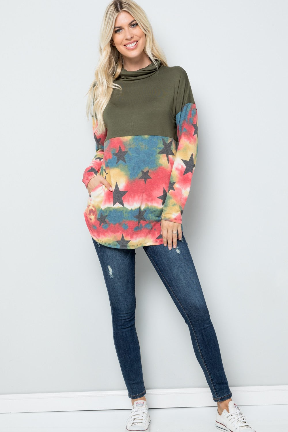 Outfit Flow - Celeste Full Size Tie-Dye Star Print Long Sleeve Blouse