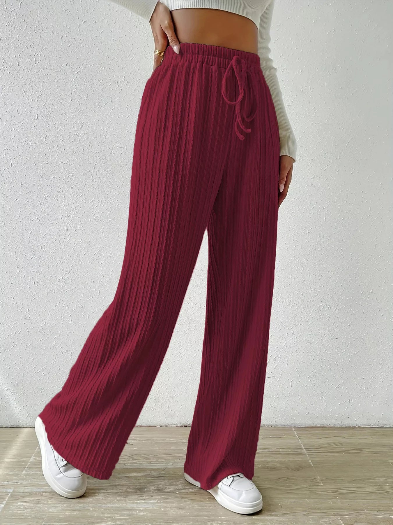 Drawstring Wide Leg Pants OutfitFlow