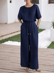 Round Neck Top and Pants Set OutfitFlow