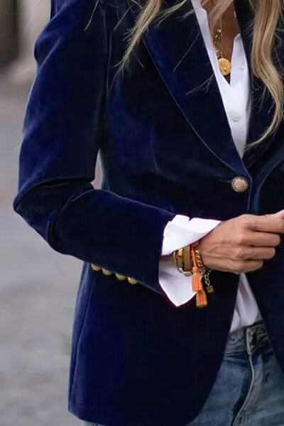 One Button Lapel Collar Long Sleeve Blazer OutfitFlow
