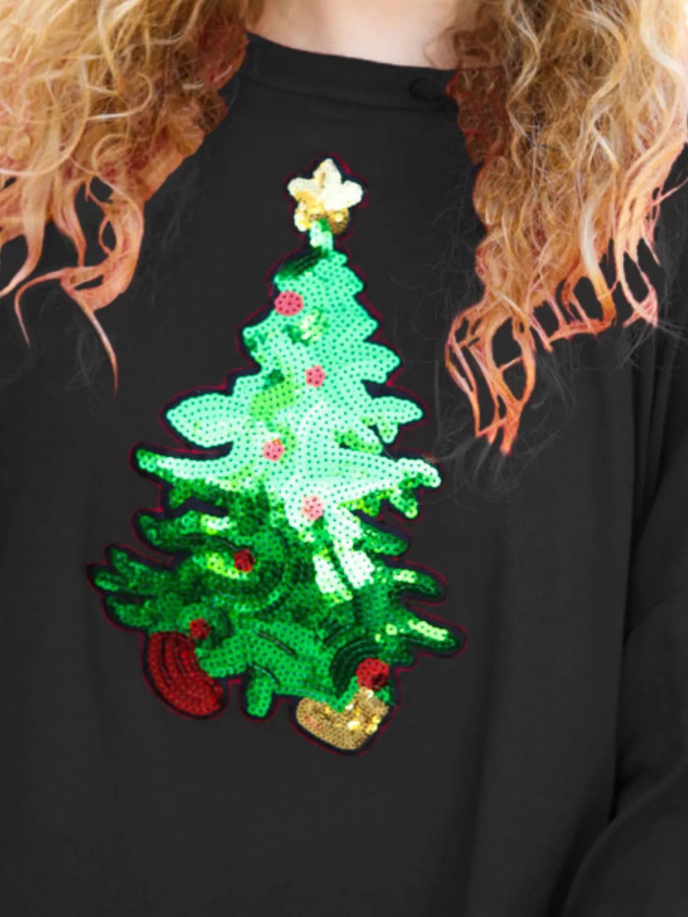 Christmas Tree Sequin Long Sleeve Sweatshirt OutfitFlow