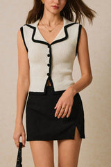 Contrast Trim Button Front Sweater Vest OutfitFlow
