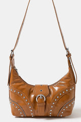 Fame Faux Leather Studded Trim Shoulder Bag OutfitFlow
