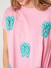 Sequin Short Sleeve Summer Tee Dress OutfitFlow