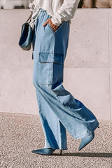 Outfit Flow - Drawstring Cargo Pocket Wide Leg Jeans