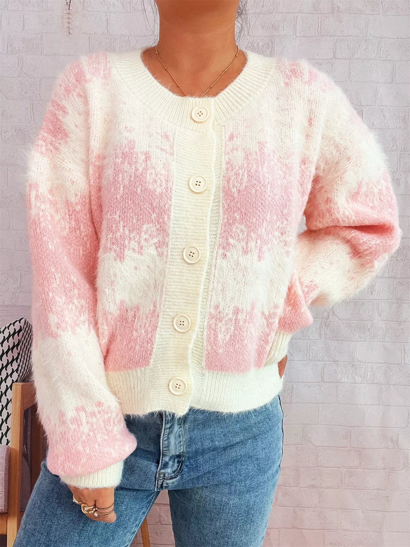 Ribbed Hem Button Up Cardigan Pink One Size OutfitFlow