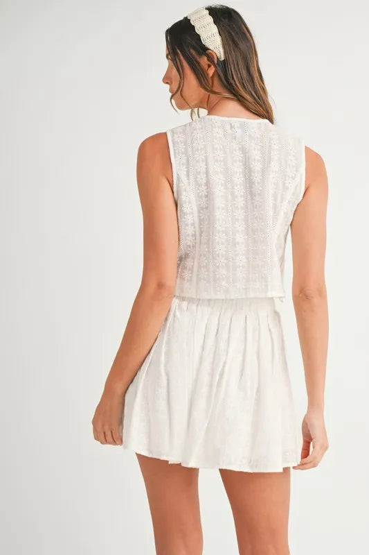 MABLE Eyelet Lace Top and Mini Skirt Set OutfitFlow
