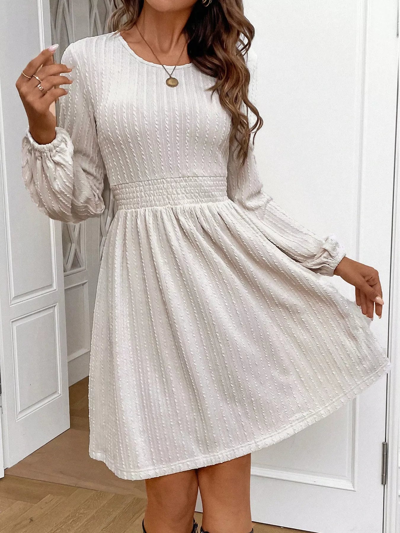 Textured Long Sleeve Mini Dress OutfitFlow