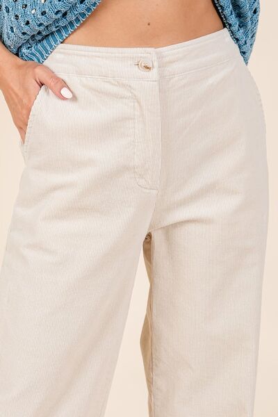 Mittoshop Corduroy Back Elastic Waist Pants Bone OutfitFlow