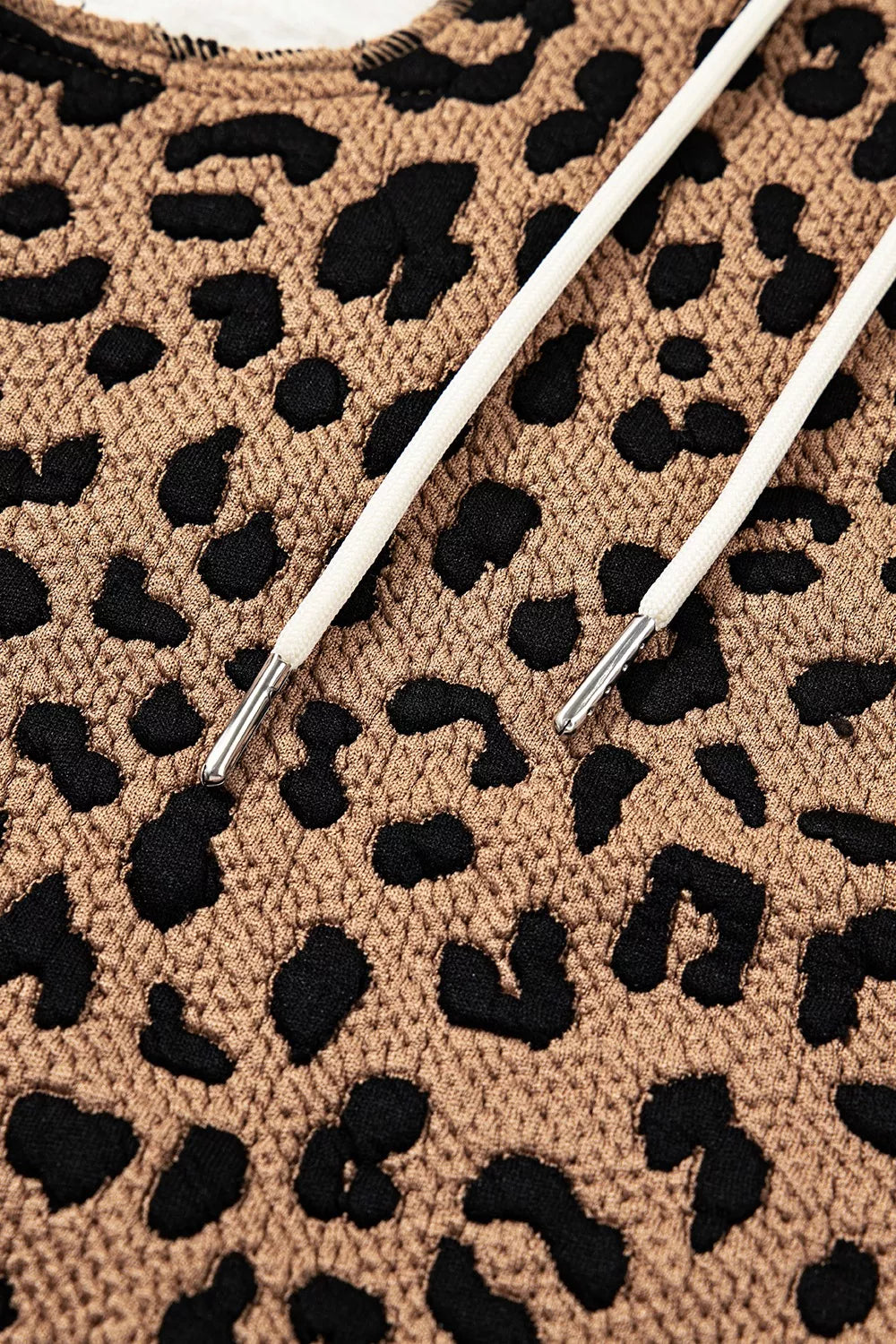 Drawstring Leopard Long Sleeve Hooded Jacket OutfitFlow