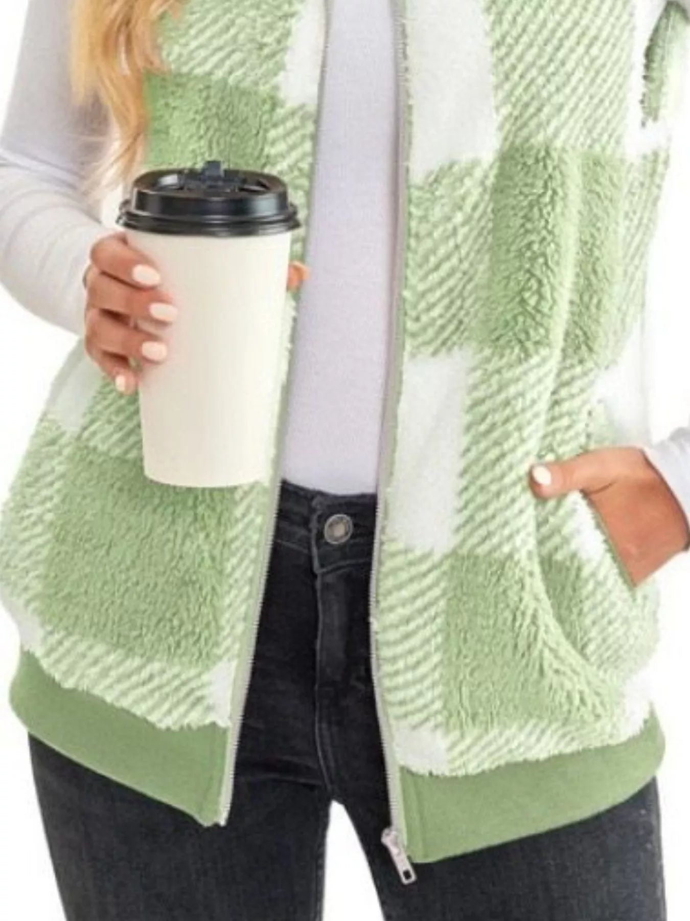 Full Size Color Block Zip Up Vest Coat Plus Size OutfitFlow