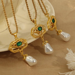 Freshwater Pearl Titanium Steel Geometric Necklace OutfitFlow