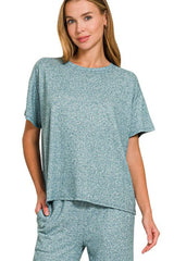 Zenana Soft Melange Short Sleeve Tee & Long Pants Set OutfitFlow
