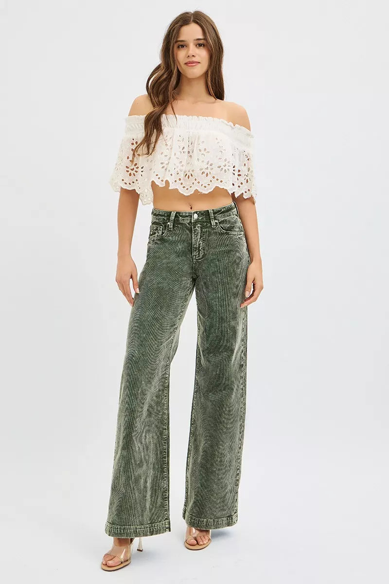 RISEN Full Size High Rise Wide Leg Corduroy Jeans Plus Size Trendsi