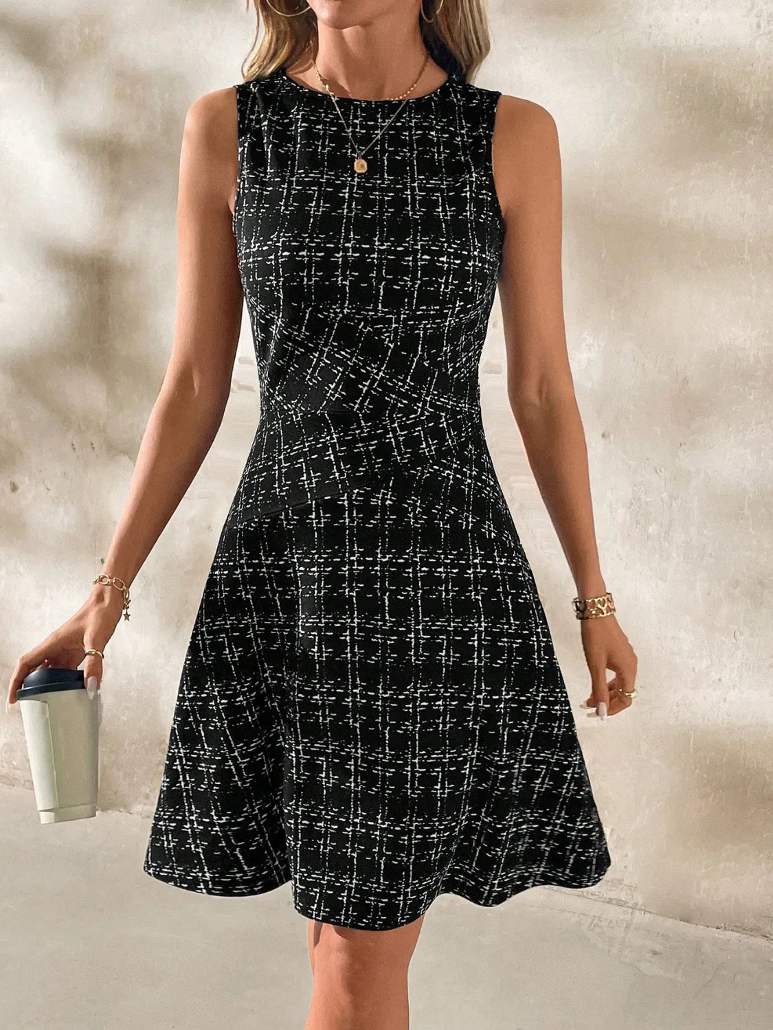 Round Neck Sleeveless Dress OutfitFlow
